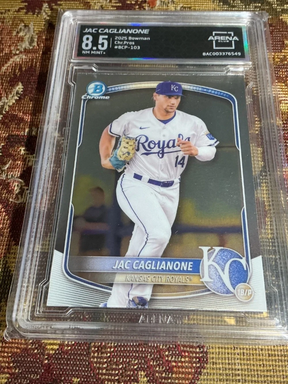 2025 Bowman BCP-103 Jac Caglianone Chrome Prospects Graded Rookie card Arena 8.5